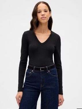 GAP Classic Black Long Sleeve V-Neck Top NWT Large